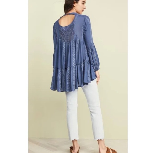 Free People Kiss Kiss Lace Insert Tunic Blue - Picture 13 of 15